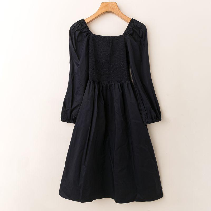 

Весна и Осень Экспортный K-стиль Новое поступление Нежное Элегантное Эластичное Переплетенное Квадратный вырез Спущенное плечо Воротник Длинные рукава Платье Navy blue 155(32)