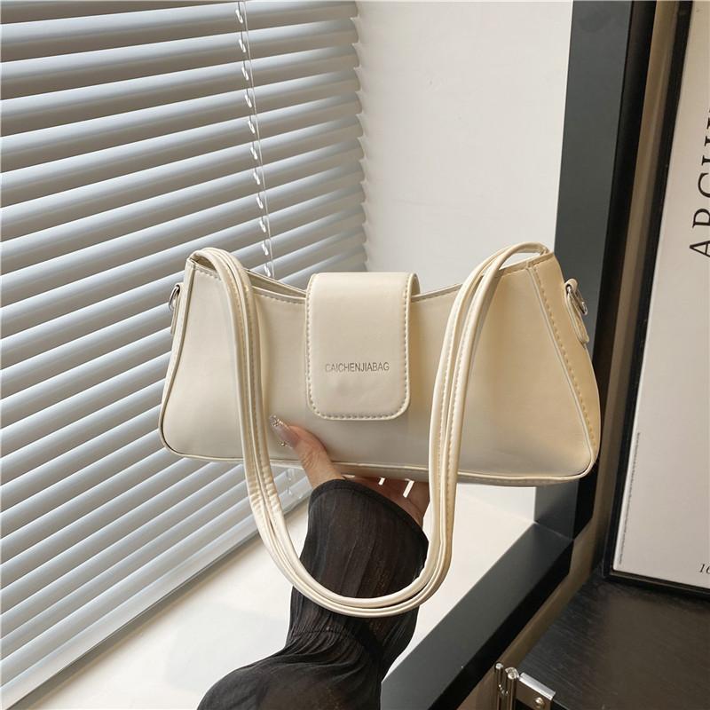 

Летняя новая однотонная сумка через плечо с высокой текстурой и темпераментом, модная сумка-багет, простая сумка-мессенджер белый