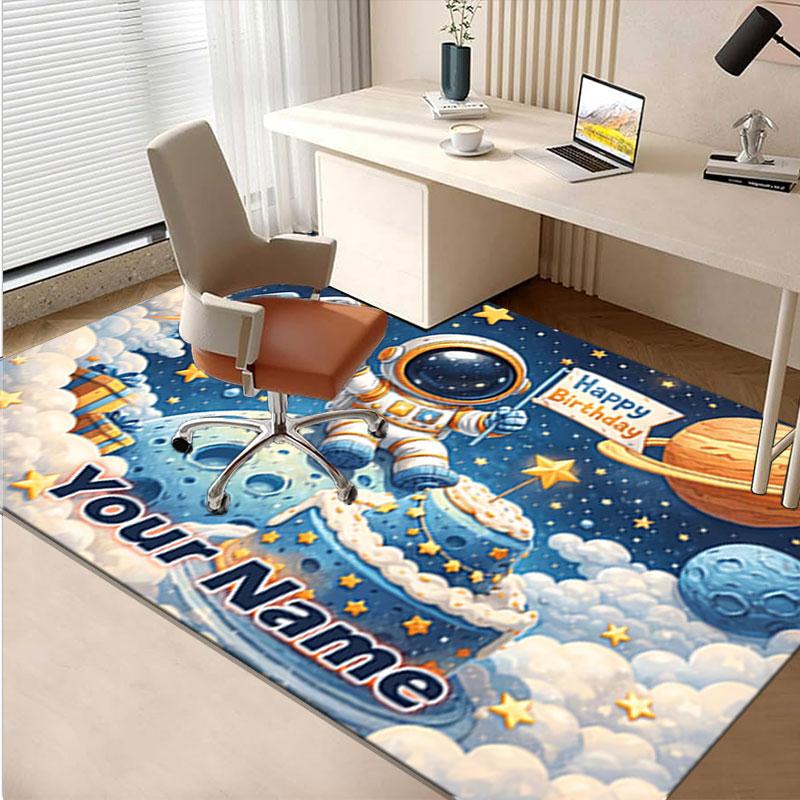 1PC Custom Name Space Astronaut Birthday Theme Floor Mat Ideal for Living Room, Game Rooms, Office, Bedroom,Floor Mat Playful Design