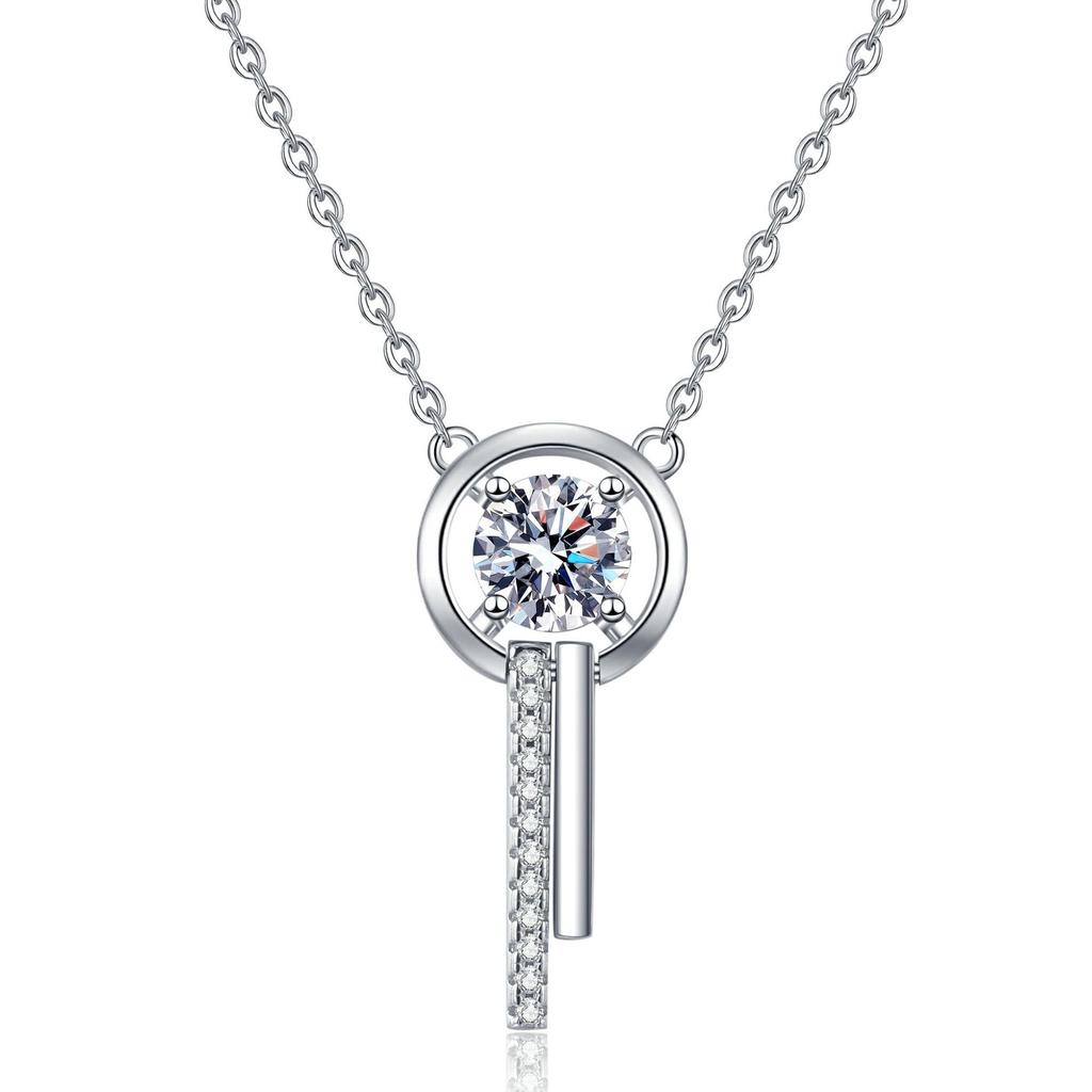 Yinbaichuan S925 Silver Moissanite Tassel Necklace for Women - Simple, Versatile Clavicle Pendant