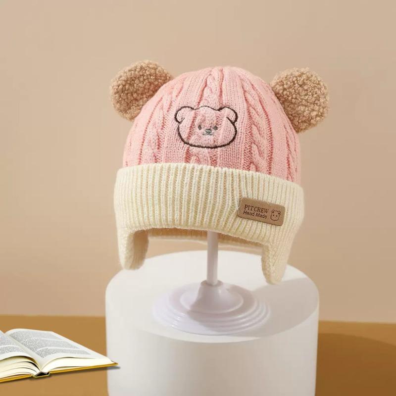 Autumn and winter warm cute bear hat ear protection hat boys and girls infant wool hat baby knitted children's hat