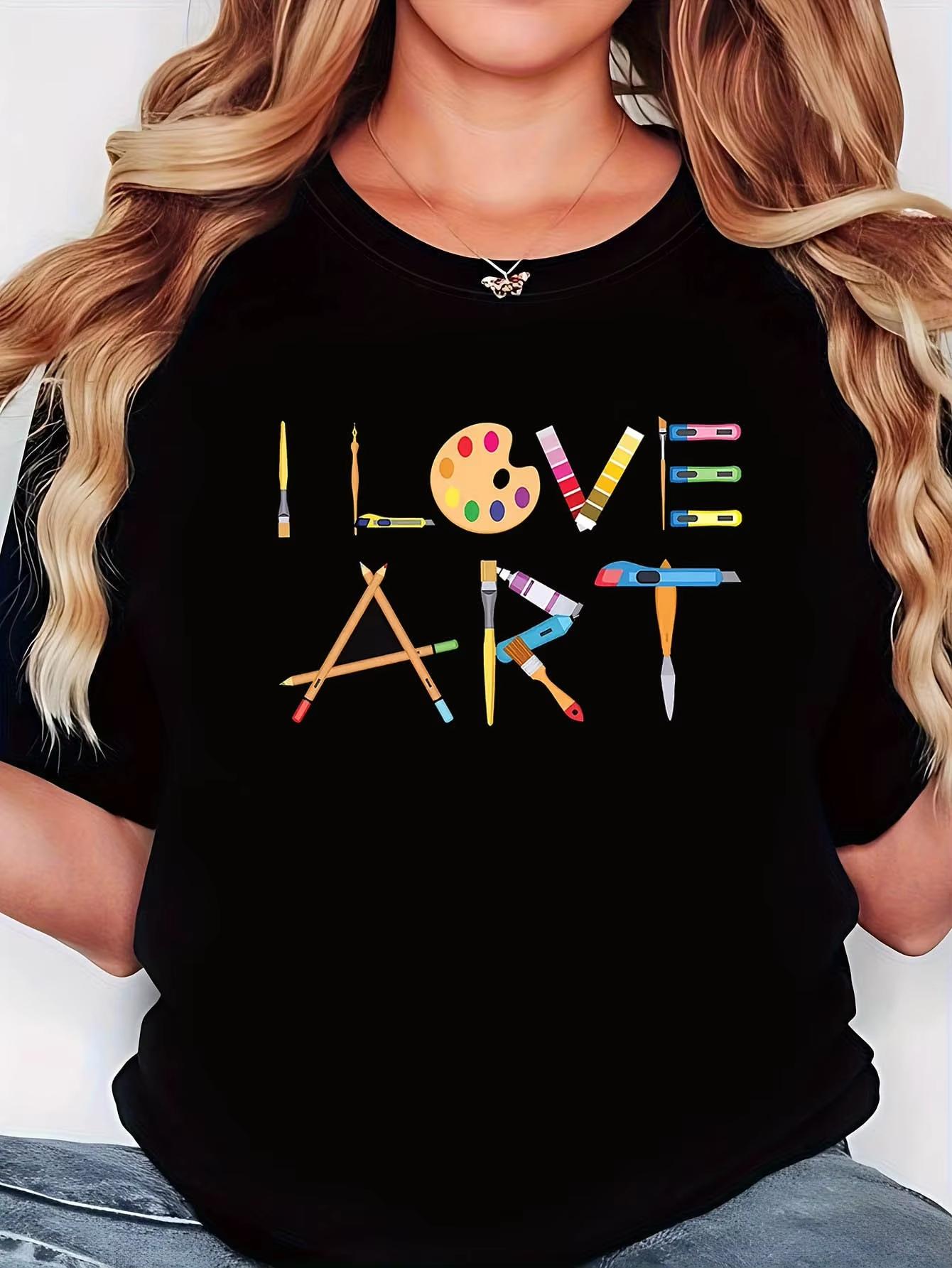 Patterned Printed Womens Stylish Casual Roundneck Summer Tshirt Cheerful for Outings Outdoor Activities Commuting Versatile S