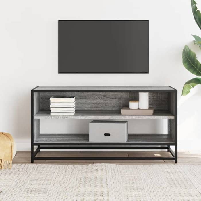 VidaXL Meuble TV sonoma gris 91x40x46 cm bois d'ingénierie et métal, banc TV, meuble hifi, centre de divertissement, buffet 848887