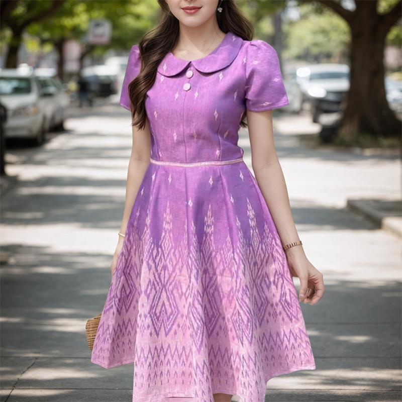 ZANZEA Women Summer Doll Collar Casual Short Sleeve Print Dress