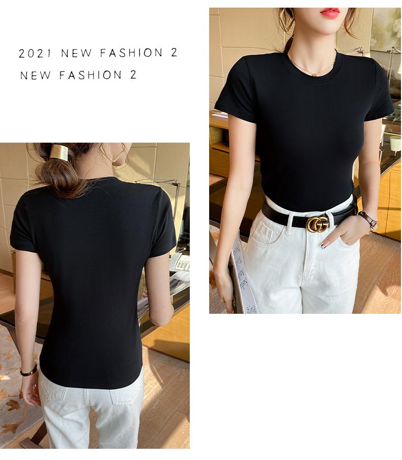 Pure cotton t-shirt, women's short sleeved slim fit, niche and beautiful Western style small shirt, T-shirt, short top JS