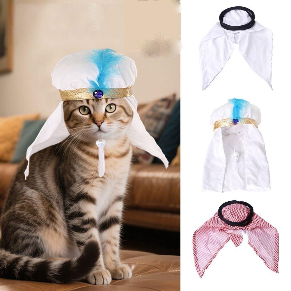 Cat Headscarf Adjustable Saudi Arabia Pet Hat Soft Sunshade Pet Headwear Fashionable Cat Decorative Hat Cosplay Party