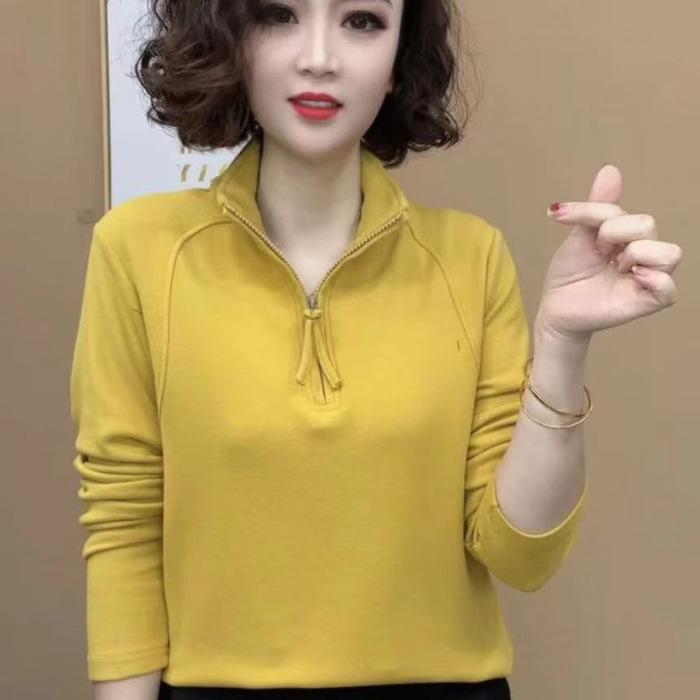 Mom Winter Bottoming Shirt Women's Spring and Autumn Slim-fitting Versatile European Long-sleeved T-shirt Threaded Inner Top