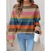 Womens Casual Striped Print Hoodie-Free Sweatshirt Loose Fit Round Neck Long Sleeve Top 2025