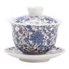 Light Luxury Suet Jade Blue and White Sancai Cover Bowl, Single High-end Hoverable Tea Bowl with Lid To Make Tea, Ceramic Kung Fu Tea Set