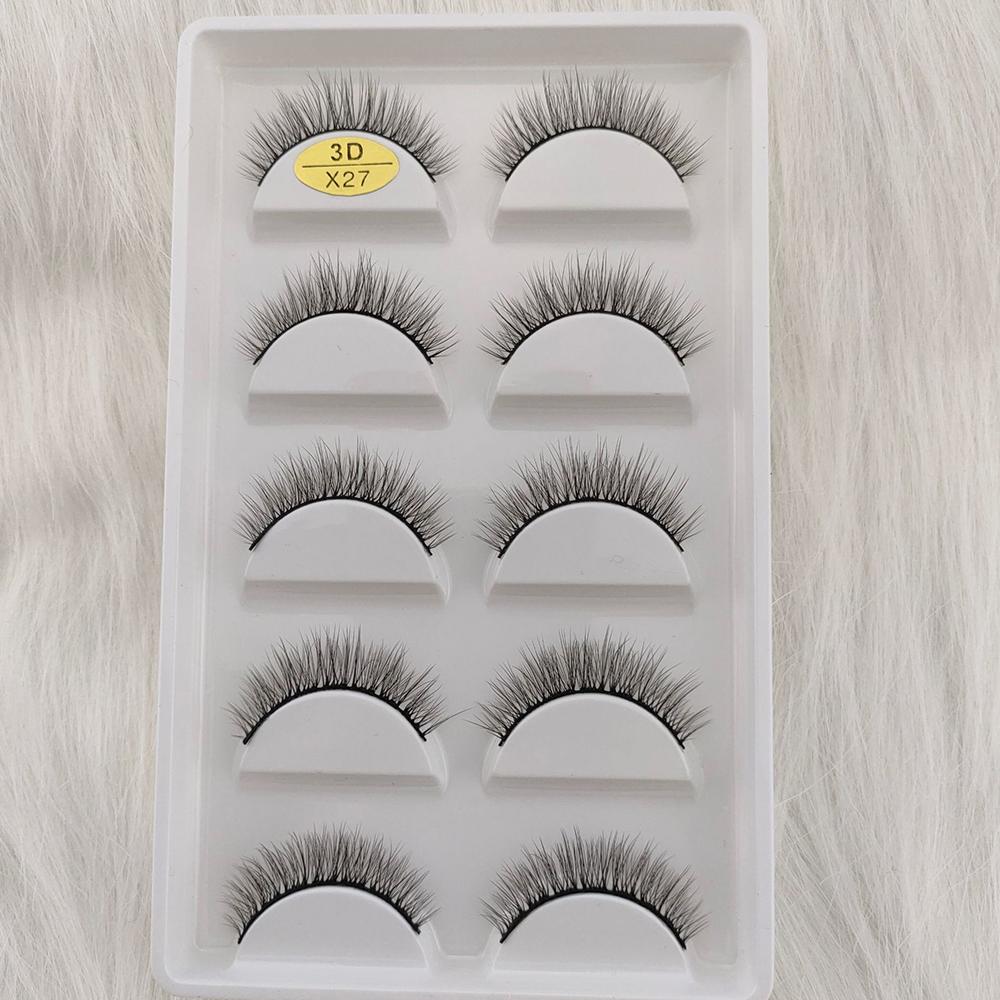 3D Nerz Falsche Wimpern 5 Paare Flauschiges Volumen Feine Wimpern Natürlich Aussehende Streifenbüschel für Party Tägliches Natürliches Nude-Make-up