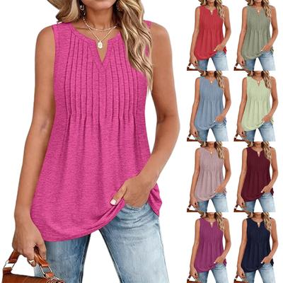 Women's Fashionable V-neck Loose Casual Pleated Sleeveless Vest Top