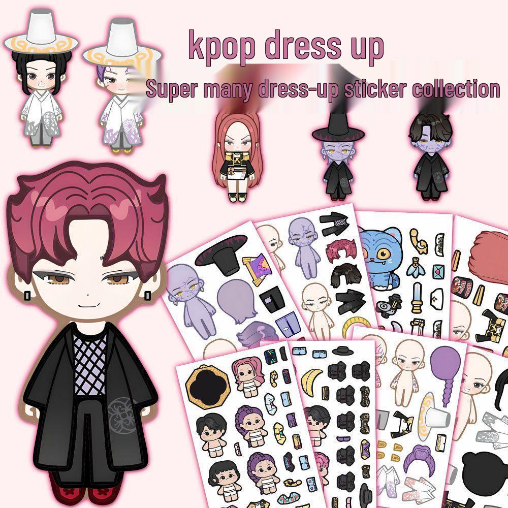 Korean Kpop Cute Dress-Up Stickers: 24 Large Sheets - Idol Witch Hunter Group, Handmade Decompression Stickers.