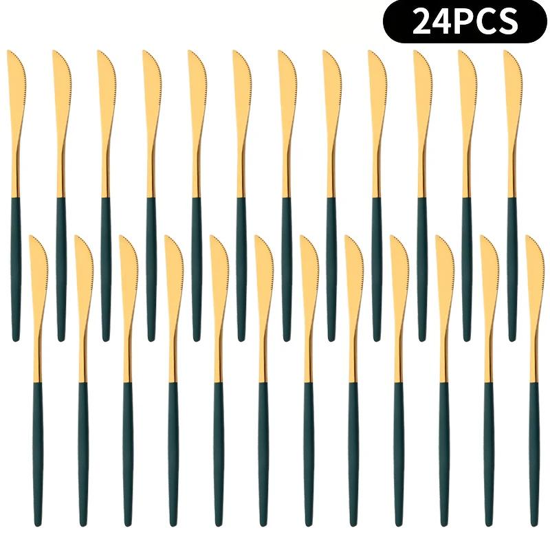 24Pcs/Set Mirror Black Dinner Knife Cutlery Set Table Knife Dinnerware Set Stainless Steel Tableware Home Kitchen Flatware