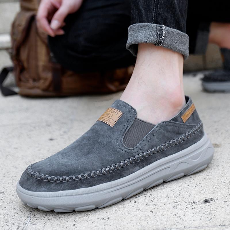 Fashion High Quality Men Walking Shoes Suede Leather Outdoor Shoes Light Colour Soft Bottom Loafers All-match Flats Slip on Driving Shoe