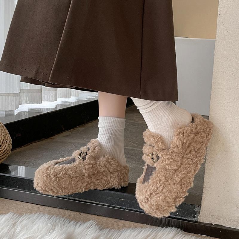 Thick-soled Heightening Fluffy Shoes Women's 2025 New Winter Wear Velvet Cotton Shoes Internet Celebrities Wear Two Beanie Shoes