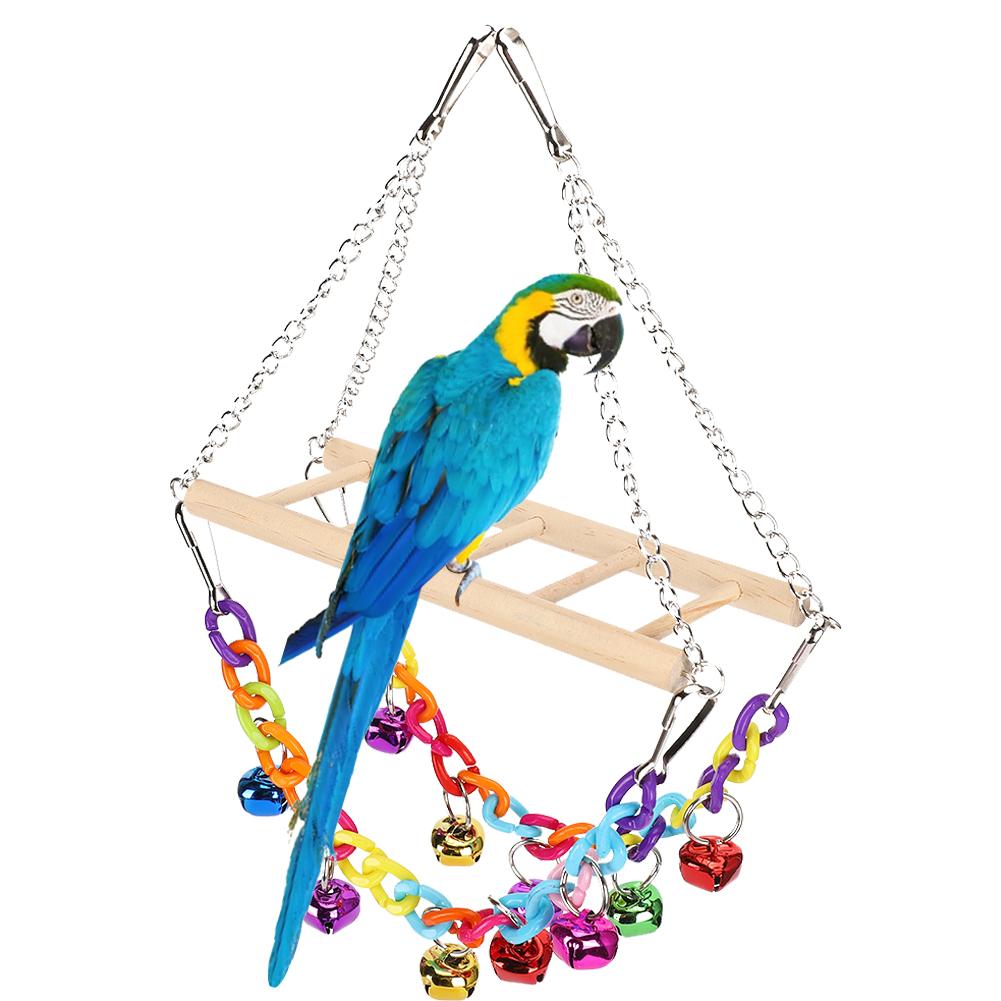 Pet Small Birds Parrot Acrylic Chain Ladder Hanging Bridge Swing Bite Climbing Toy with Bells