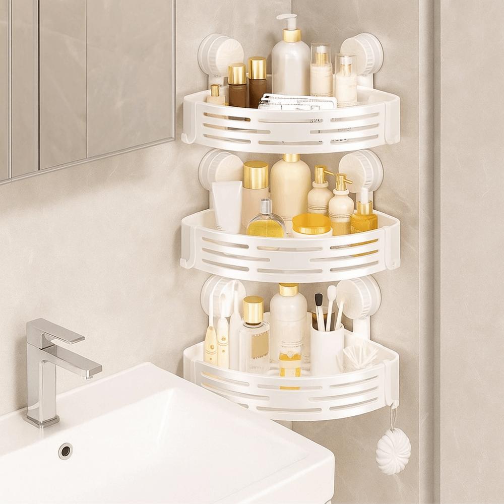 Wall Mounted Corner Storage Rack Plastic Suction Cup Shower Shelf  Kitchen