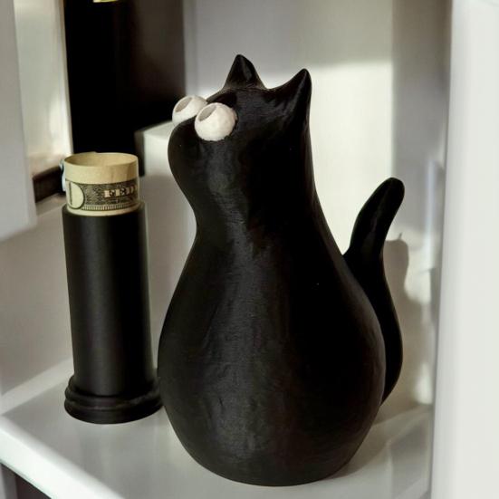 Secret Stash Cat 3D Printed Black Cat Figurine for Hiding Small Items Cute Cat Prank Table Decor Collectible Figures for Cat Lovers
