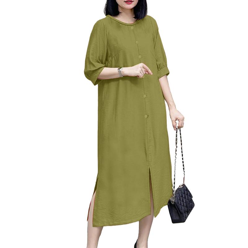 

ZANZEA Женское повседневное платье с круглым вырезом, однотонное, с рукавом до локтя, длинное 5XL зелёный