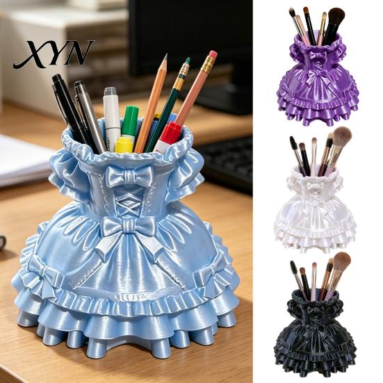 Teacher Gift Pen Holder 3D Printed Dress Shape Holder, Cute Desk Organizer Cup for Makeup Brushes Stationery, Creative Home Office Decor Small Item