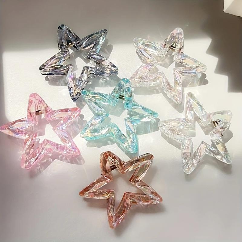 3Pcs Simple Transparent Hairpin Sweet Temperament Girls Hairpin Hair Accessories Colorful Hollow Five Pointed Star Shark Clip