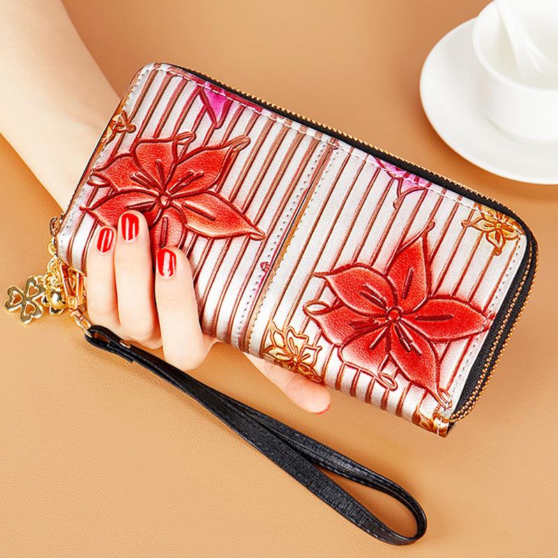 

Wallet women s long leather, painted and embossed, gift, Valentine s Day, fashionable and atmospheric