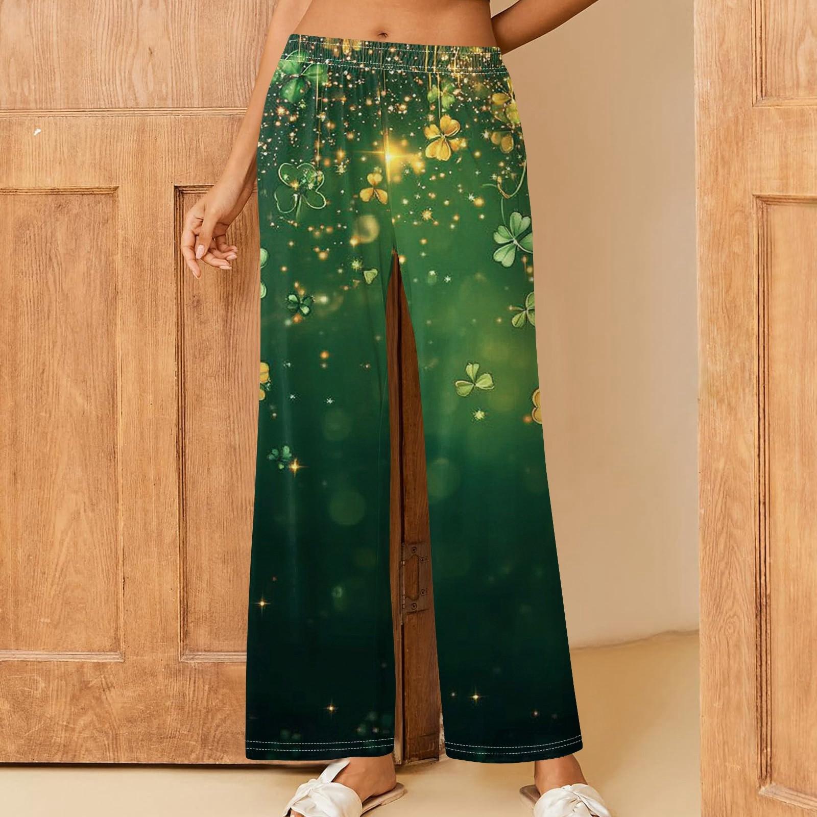 

Женская ул.. Удобные прямые свободные брюки с принтом ко Дню Святого Патрика и эластичным поясом S