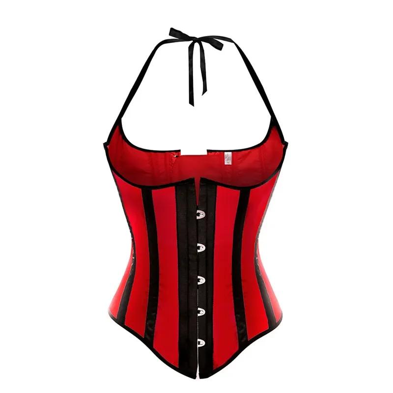 Women Gothic Sexy Satin Underbust Corset Top Waist Cincher Slimming Body Shaper Bustier Halter Corselete Vest Plus Size