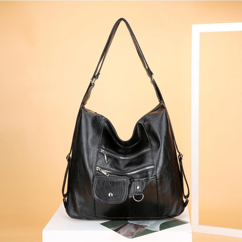 Уличная ретро-мода, женская сумка через плечо на молнии, большая вместимость, дорожный кошелек и сумка, повседневный рюкзак 35*15*30cm чёрный