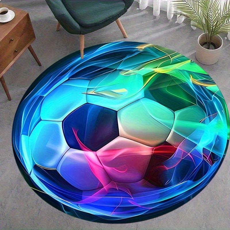 A High-End Soccer Pattern Round Mat - Non-Slip Machine Washable Floor Mat, Suitable for Living Room, Bedroom, Office Decoration, Washable Floor Mat