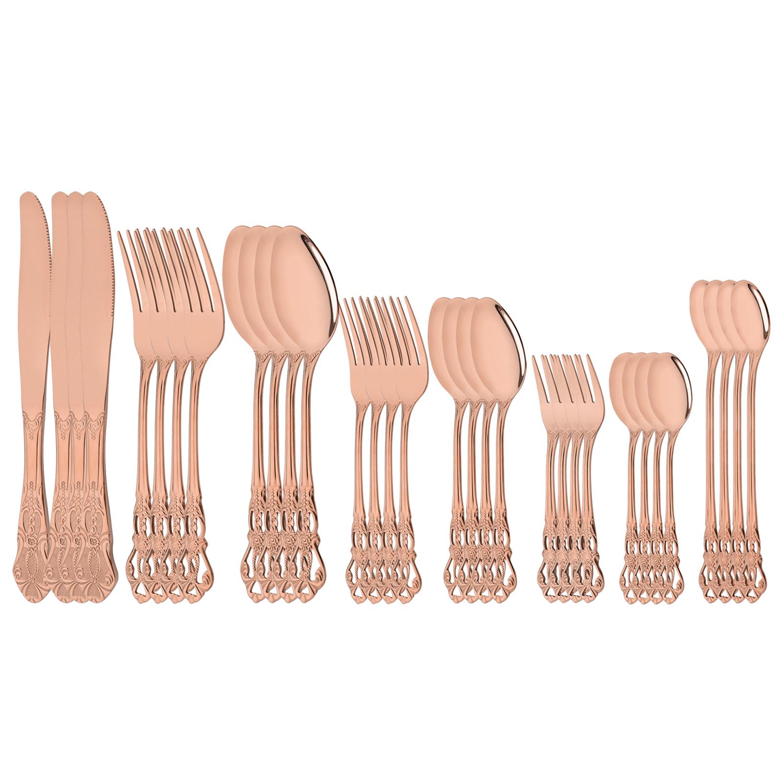 

Набір столових приладів із нержавіючої сталі 6/8/32 шт. Вестерн Набір столових приборів з рожевого золота Кухонний посуд Ножі Виделки Ложки Посуд 32pcs service for 4