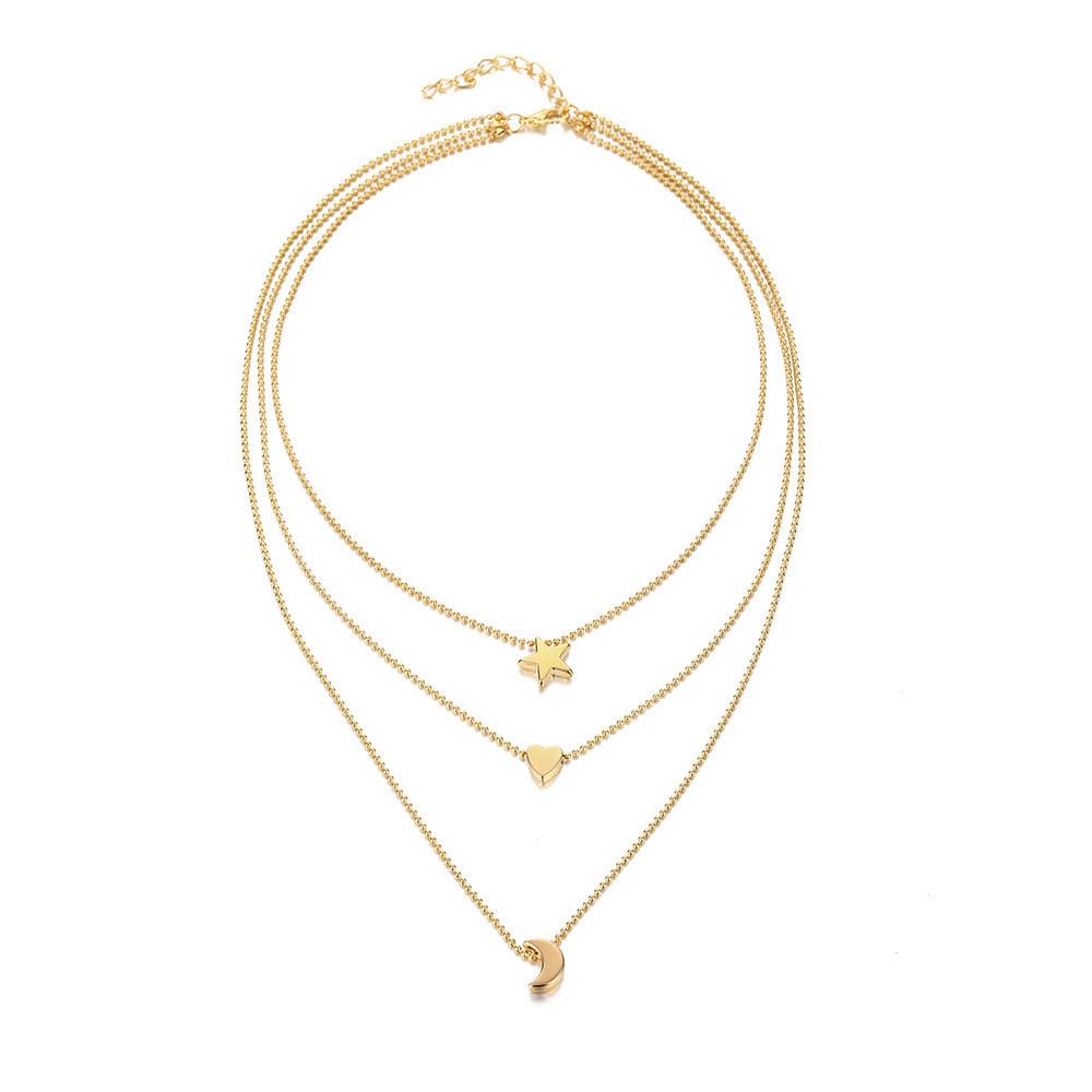Stunning Geometric Heart Moon Star Pendant Necklace For Women In Trendy Gold And Silver