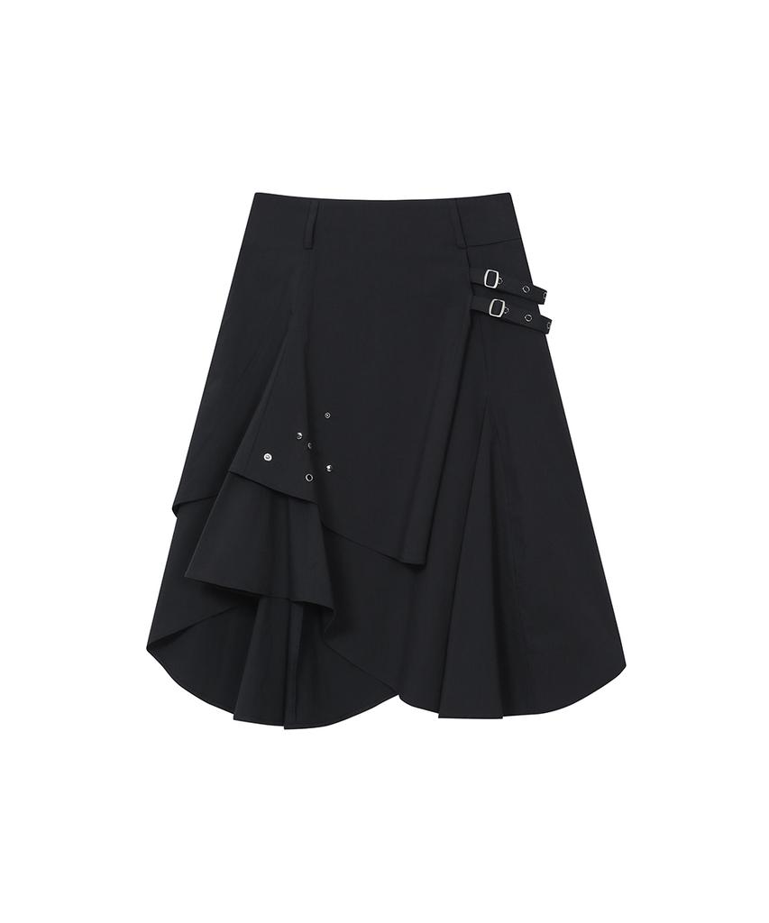 Miseki Seoul [Miseki Seoul X Yeomim] Stud Belted Midi Skirt Black