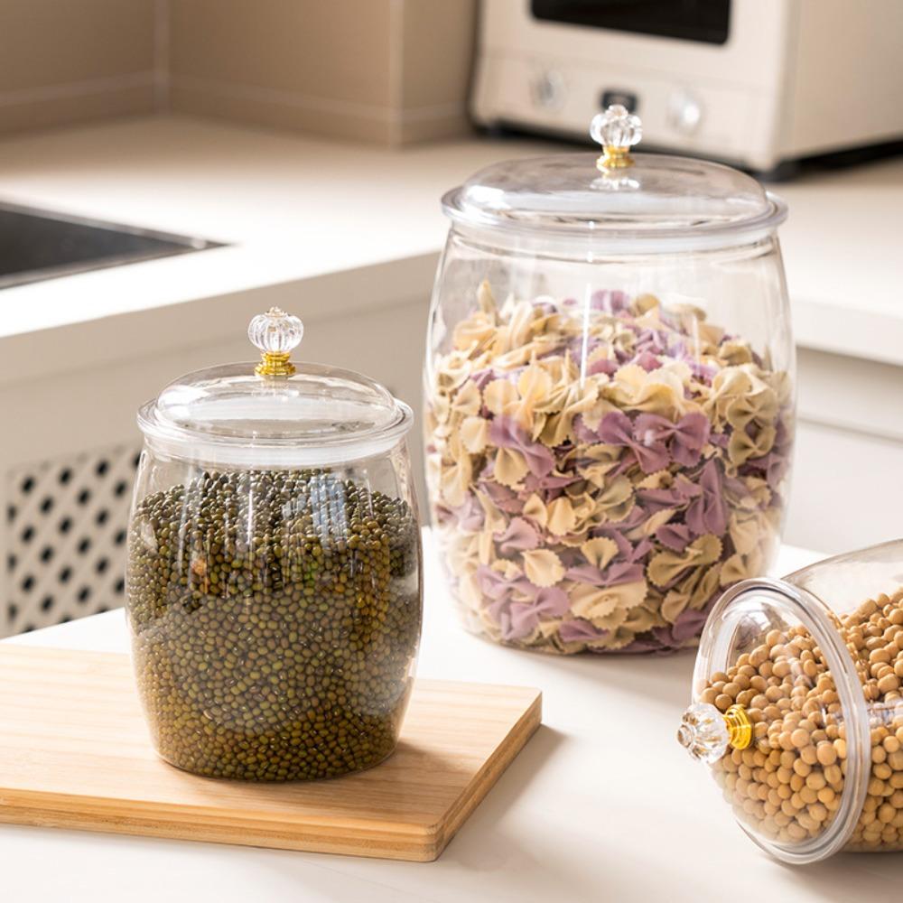 

Transparent Grains Storage Box Sealed Food Storage Canister Cereals Storage Jar Cookie 2.3L-Silver Knob