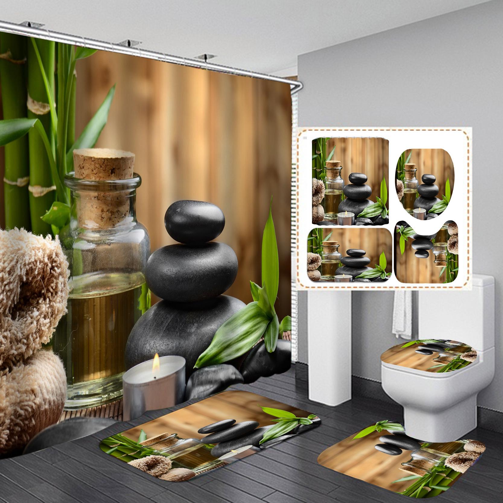 

4 шт., наборы занавесок для душа Zen Green Bamboo Buddha Series для ванной комнаты, нескользящие коврики для ванной комнаты, крышка для унитаза, коврик для ванной