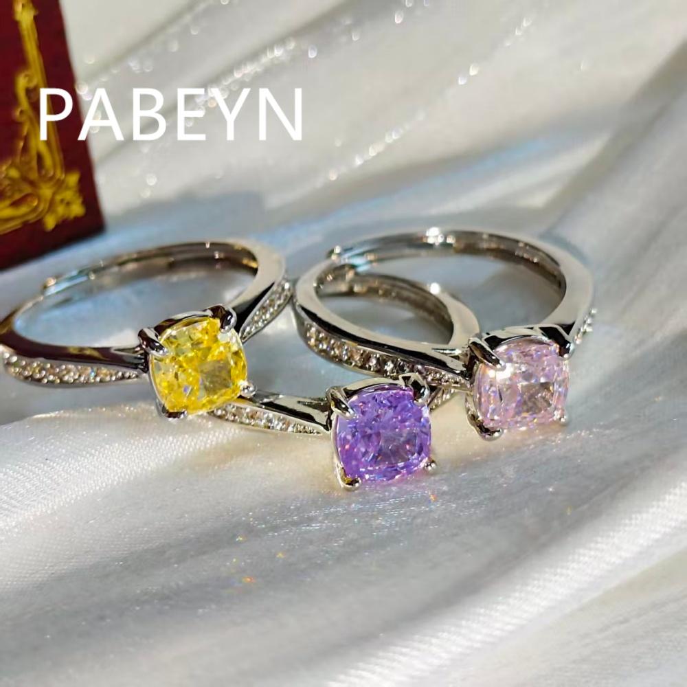 925 Sterling Silver Exquisite Elegant Small Square Zircon Sparkling Ice Flower Cut Ring, Birthday Party Anniversary Gift