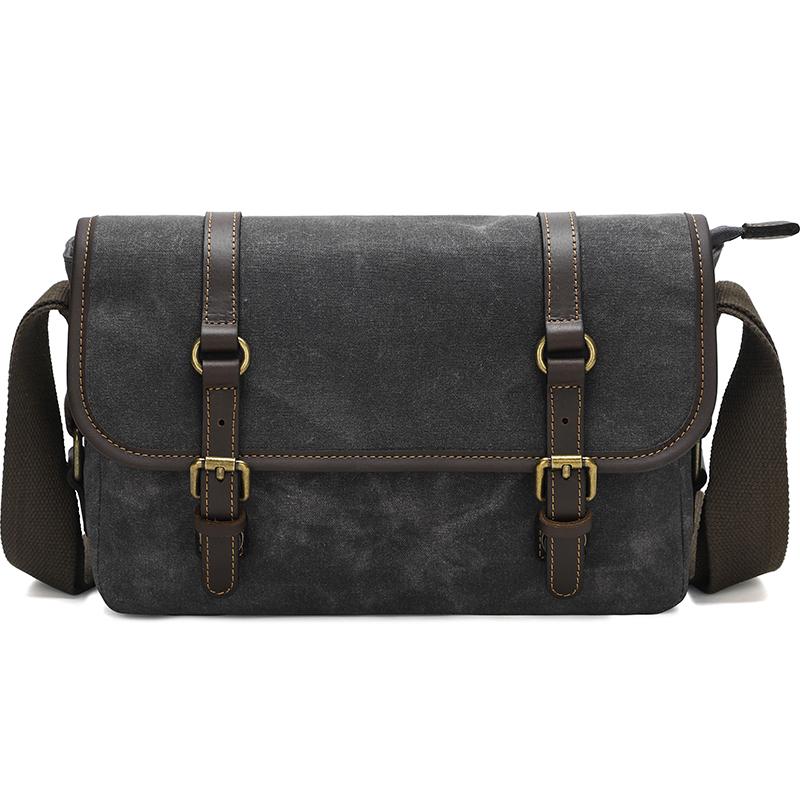 Camo Waxed Canvas Messenger Camera Bag DSLR Sling Crossbody with Detachable Padded Camera Insert for Photographer