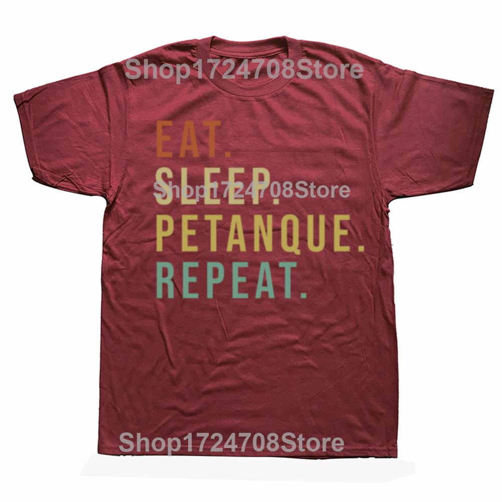 Lustige Eat Sleep Petanque Repeat Grafik T-Shirts Herren Damenmode Lässiges T-Shirt 100% Baumwolle Lockeres Übergroßes T-Shirt