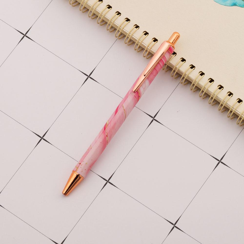 Cute Pink Press Rotate Ballpoint Pen Papetărie din metal Kawaii de lux Rechizite de birou pentru școală 5 bucăți