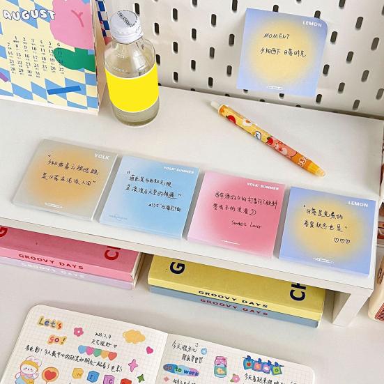 2 Pack Gradient Color Sticky Note Pads Self-adhesive Smooth Writing Scrapbooking DIY Notepad Stationery School Supplies