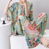 1011 new short-sleeved cotton and silk pajamas for women's summer thin printing loose and relaxed loungewear suit