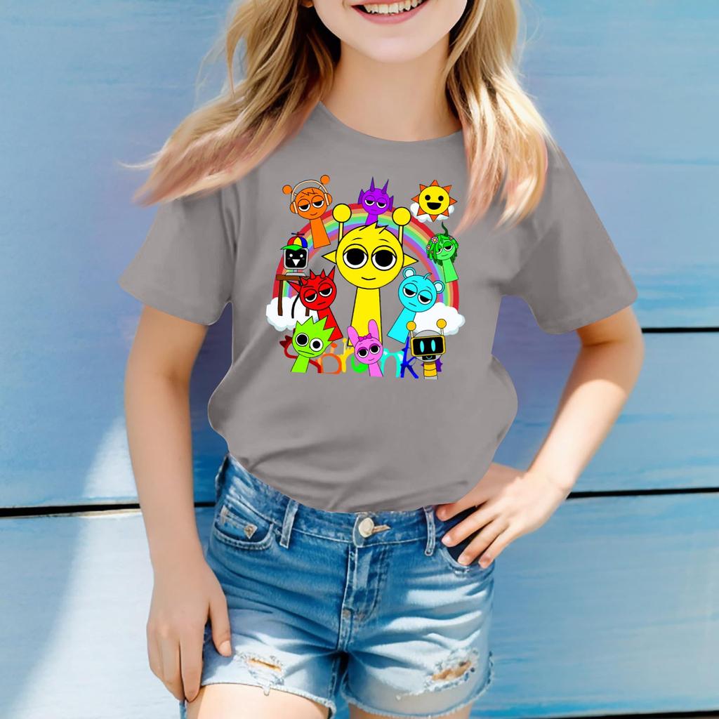 Children's Round Neck Short Sleeve Print Top