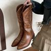 Fashion Women Boots 2025 Autumn New Embroidered Western Cowboy Boots Pointed Toe Thick Heel High Knee Boot Woman Long Boots High-quality