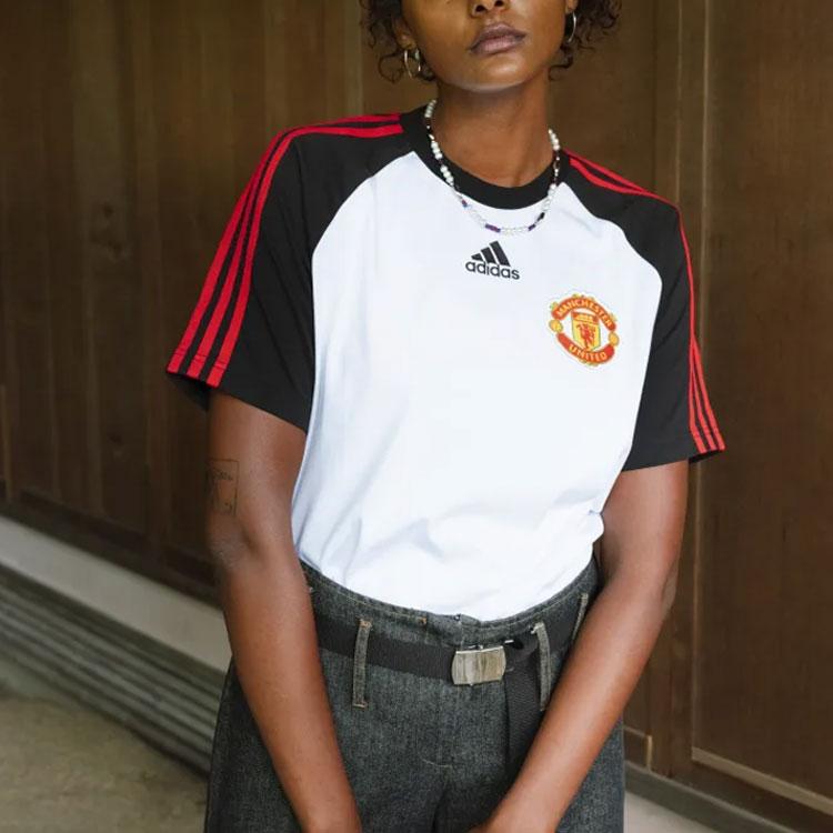 Adidas Manchester United Casual Sport Round Neck Colorblock Short Sleeve T-Shirt Men Tops White H64070