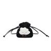 Adorable Plush Bucket Bag For Women Stylish Soft Pu Crossbody Purse In Black White Pink Khaki