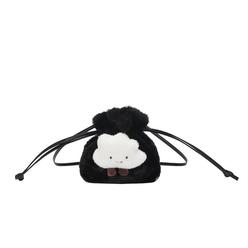 Adorable Plush Bucket Bag For Women Stylish Soft Pu Crossbody Purse In Black White Pink Khaki