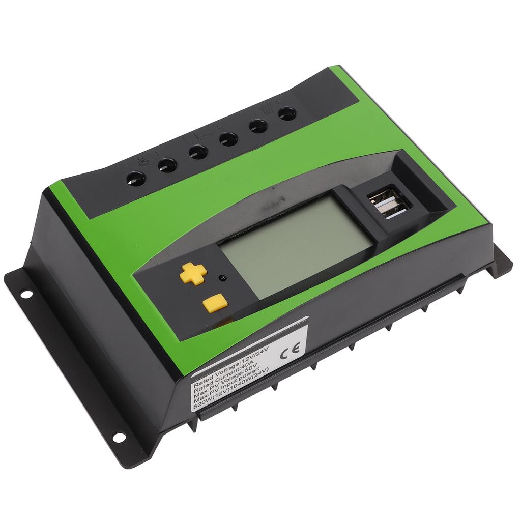 Solarladeregler LCD-Anzeige Timing Intelligent Automatisch Solarmodulregler mit Dual-USB-Anschluss 40A 12V 24V