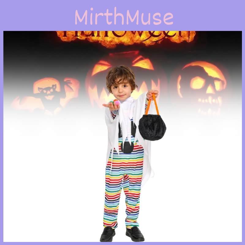 Halloween Child Costume For Kids With Polyester Fabric And Playful Striped Ghost Design For Party Performance