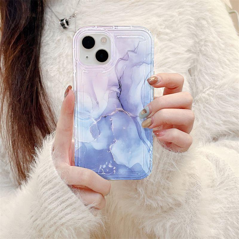 Purple Smudged Marble for iPhone17 Airbag Mobile Phone Case Apple 15promax Anti-drop 14/16