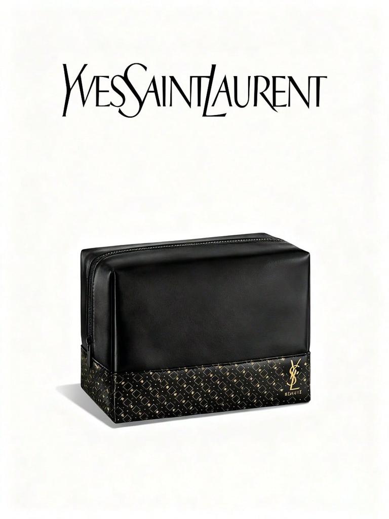 Luxus YSL Blumen-Clutch - Schwarzer Sternenprint Make-up Tasche für Damen, Geräumig & Wasserdicht, Elegantes Geschenk für Feiertage & Feiern